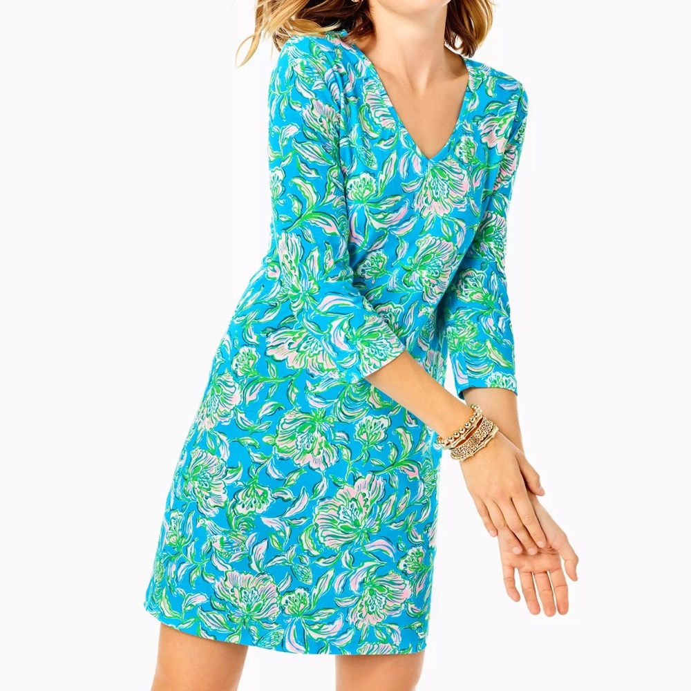 Lilly Pulitzer Tessa V-neck Dress in Cumulus Blue Chick Magnet